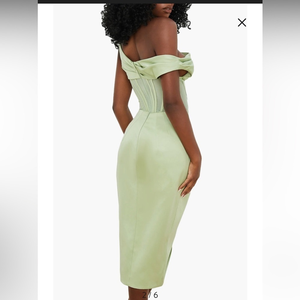 House of CB Lulu Corset On-Shoulder Satin Midi Dress size S - Picture 3 of 16